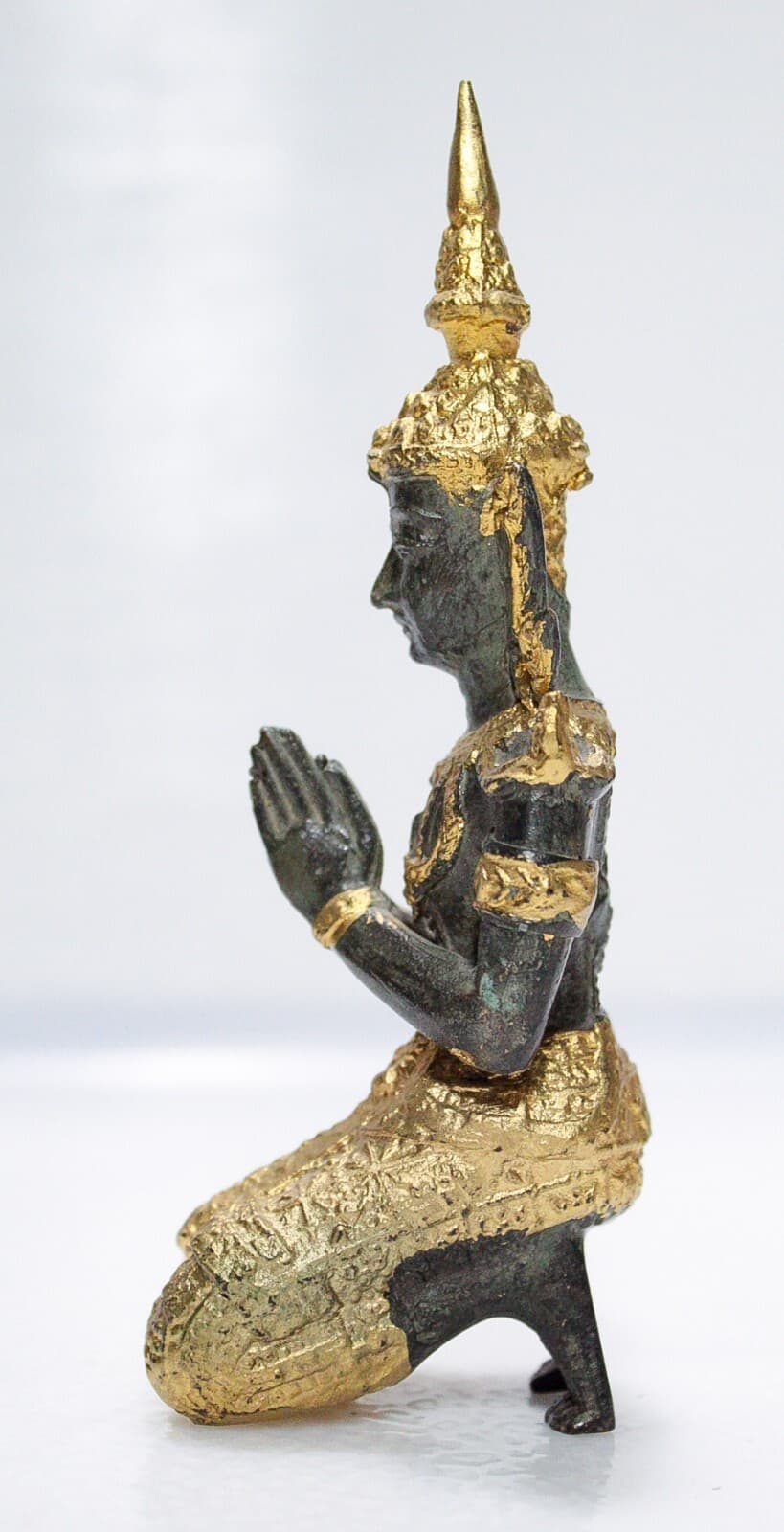 Vintage Old Bronze Praying Buddha Gold Gilt Small Sculpture Figurine - Thumbnail 7