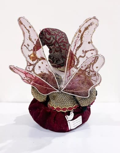 RARE Vintage Victorian Style Fairy Holiday Doll Red Velvet Shelf Sitter Figurine - Thumbnail 4