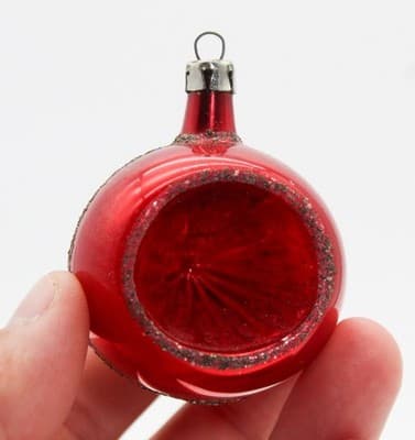Vintage Poland Red Mica Indent Reflector Mercury Glass Christmas Ornament - Thumbnail 3