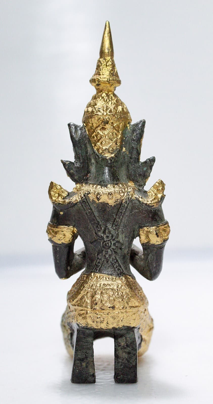 Vintage Old Bronze Praying Buddha Gold Gilt Small Sculpture Figurine - Thumbnail 8