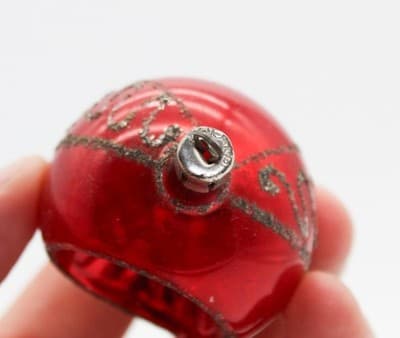 Vintage Poland Red Mica Indent Reflector Mercury Glass Christmas Ornament - Thumbnail 4