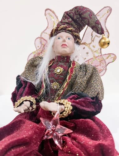 RARE Vintage Victorian Style Fairy Holiday Doll Red Velvet Shelf Sitter Figurine - Thumbnail 5