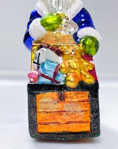 CHRISTOPHER RADKO Blue Santa "Toy Chest" Christmas Glass Ornament - Thumbnail 3