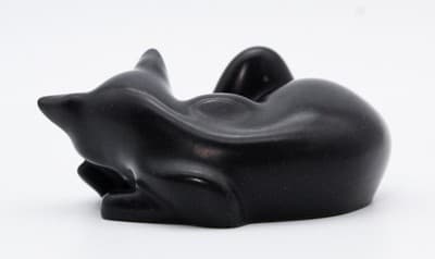 Suzie Marsh Vintage Capella Of Dartington Carved Stone Sleeping Black Cat Figure - Thumbnail 3