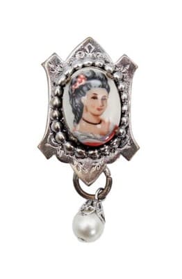 Vintage Victorian Style Porcelain Lady Portrait Faux Pearl Dress Clip - Image 1