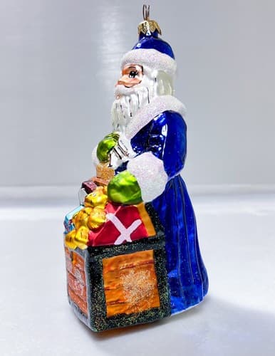 CHRISTOPHER RADKO Blue Santa "Toy Chest" Christmas Glass Ornament - Thumbnail 4