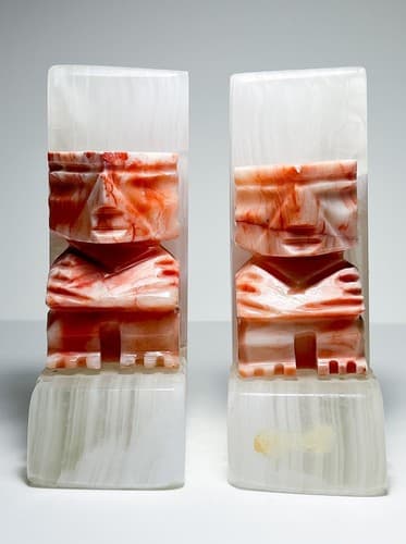 Mid-Century Hand Carved Natural Stone Geometrical Heavy Aztec Pair of Bookends - Image 1