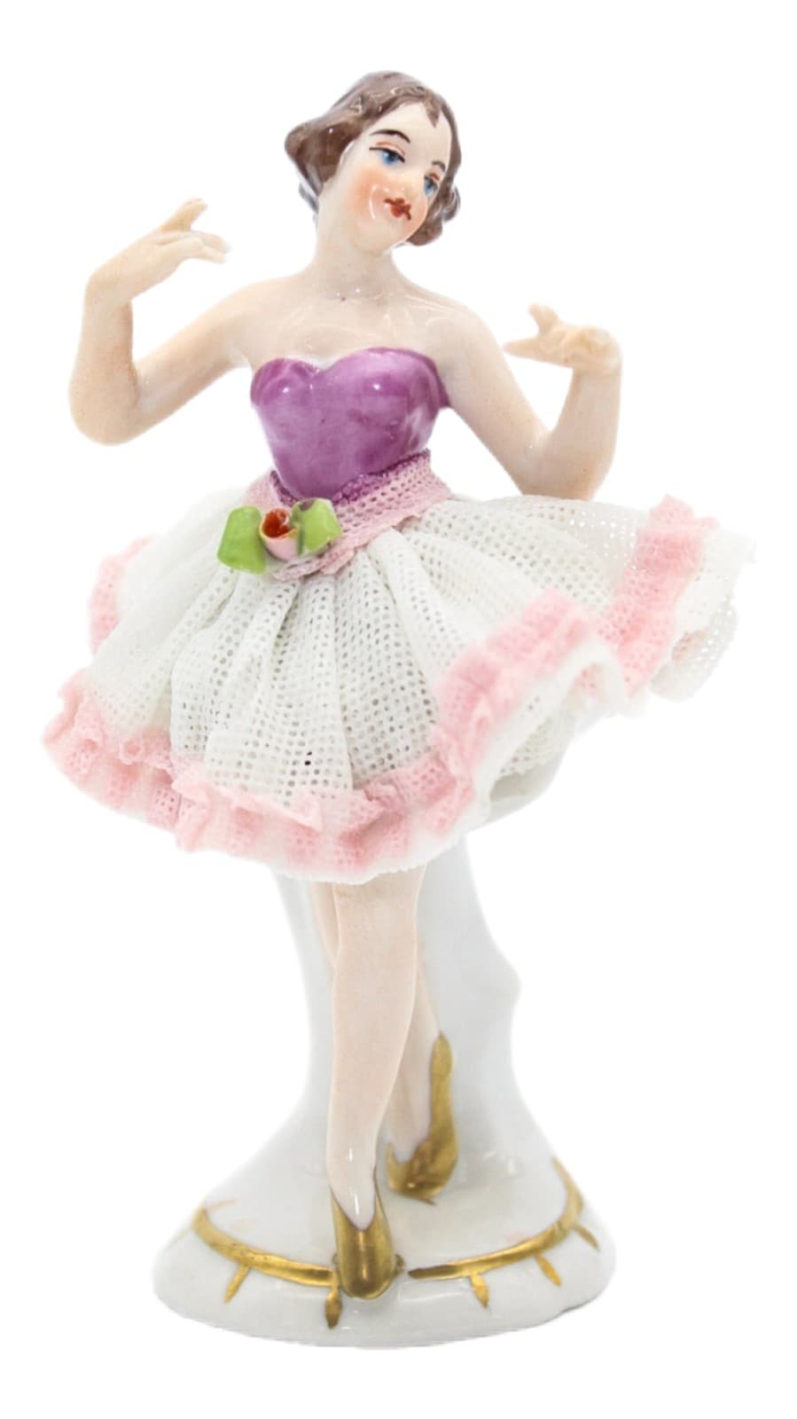 Volkstedt Germany Dresden Hand Painted Ballerina Dancer Laced Porcelain Figurine - Image 1