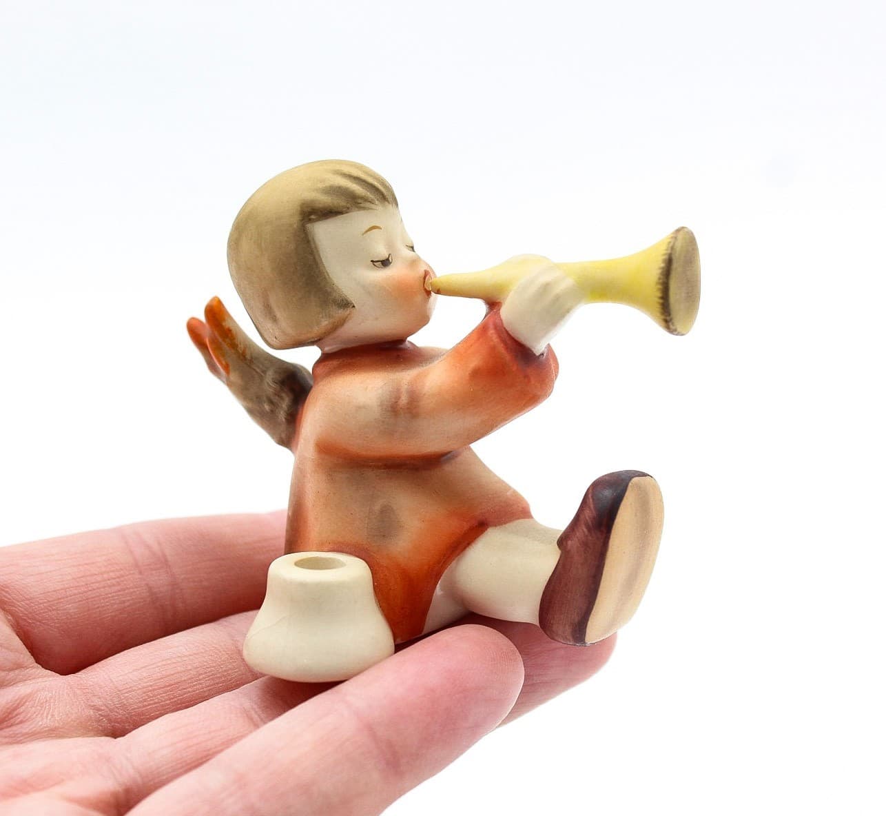 Vintage Goebel Hummel Joyous News Angel w/ Horn Candle Holder Porcelain Figurine - Thumbnail 5