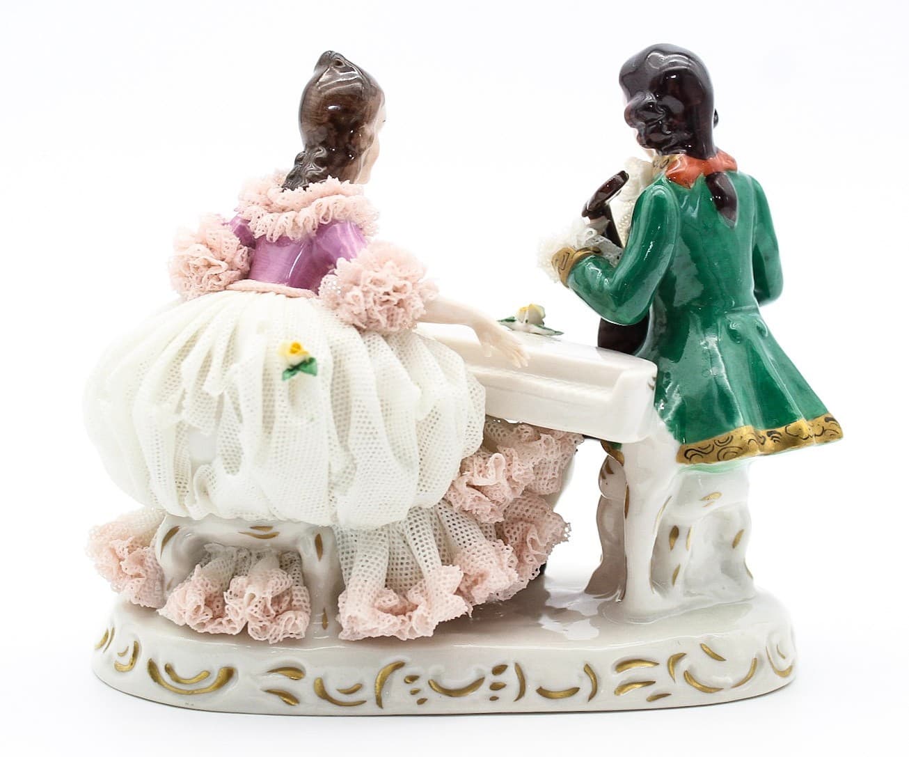 Dresden Germany Antique Romantic Scene Laced Hand Painted Porcelain Figurine - Thumbnail 6