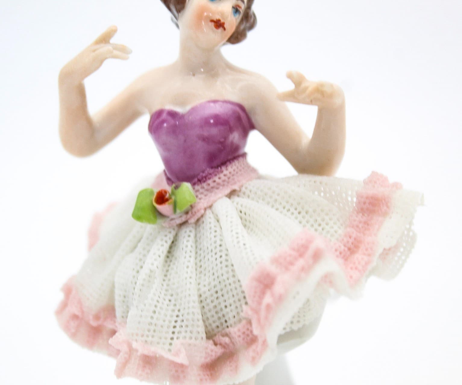 Volkstedt Germany Dresden Hand Painted Ballerina Dancer Laced Porcelain Figurine - Thumbnail 5
