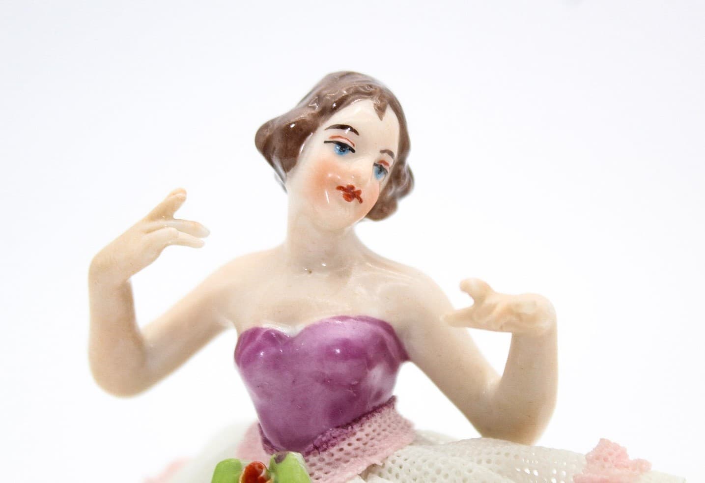 Volkstedt Germany Dresden Hand Painted Ballerina Dancer Laced Porcelain Figurine - Thumbnail 6