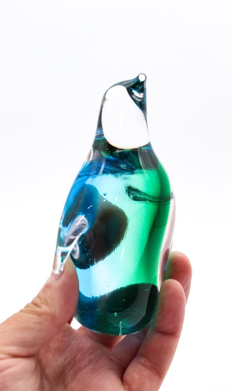 Vintage Lefton Blue Green Art Glass Penguin Figurine Paperweight - Thumbnail 6