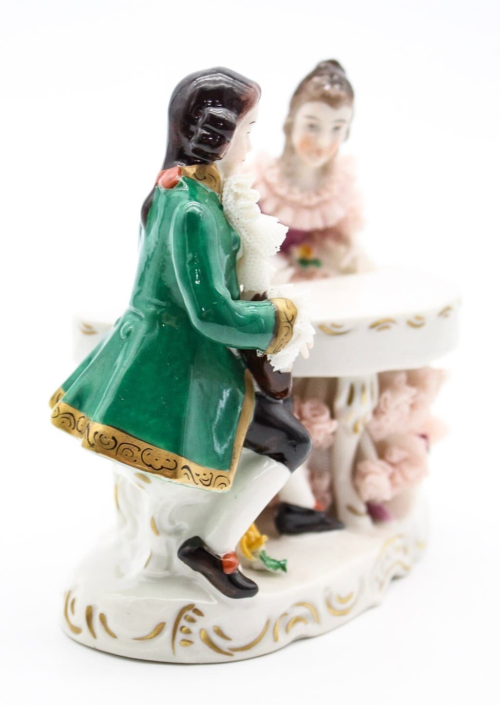 Dresden Germany Antique Romantic Scene Laced Hand Painted Porcelain Figurine - Thumbnail 7