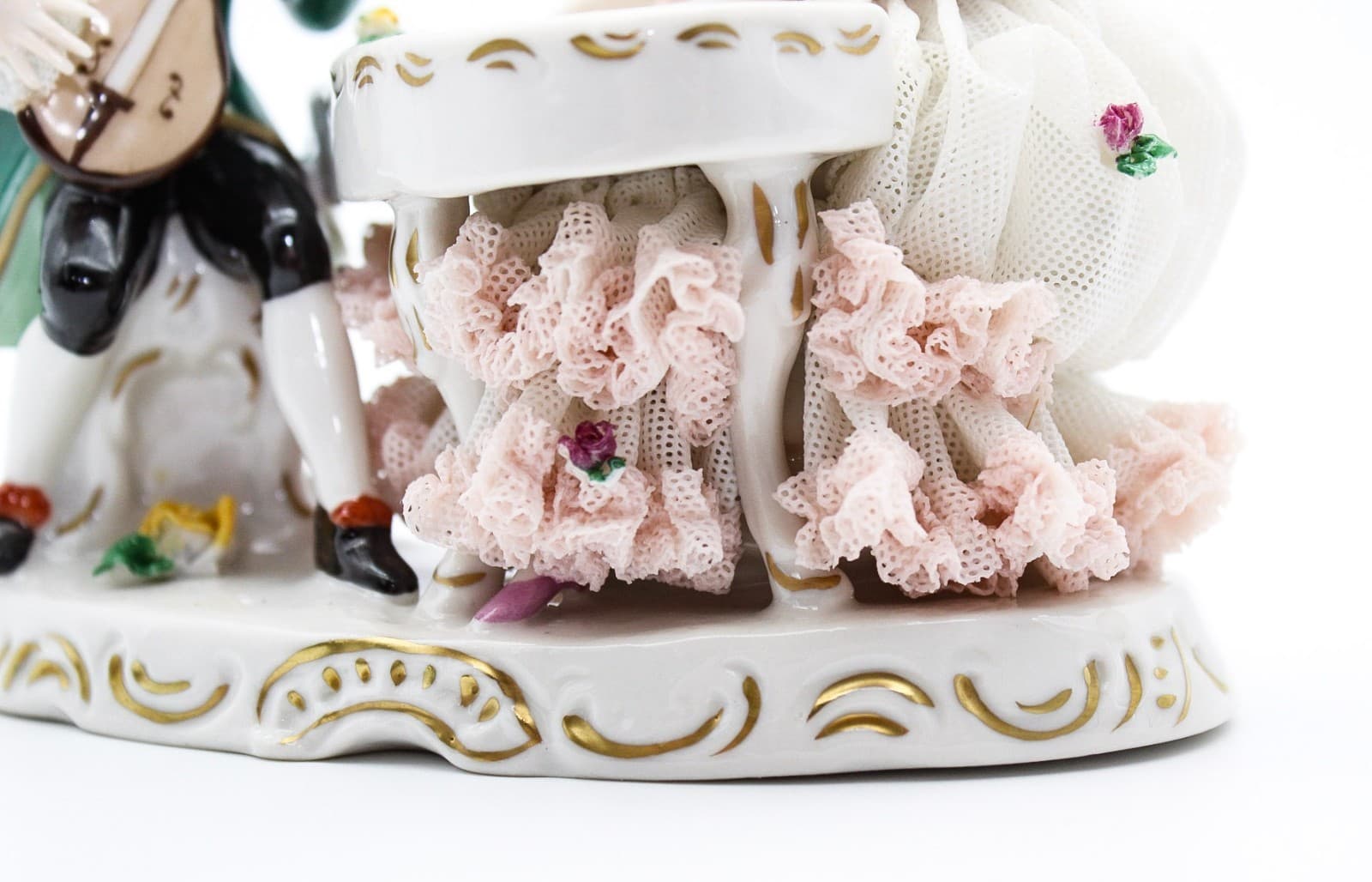 Dresden Germany Antique Romantic Scene Laced Hand Painted Porcelain Figurine - Thumbnail 8