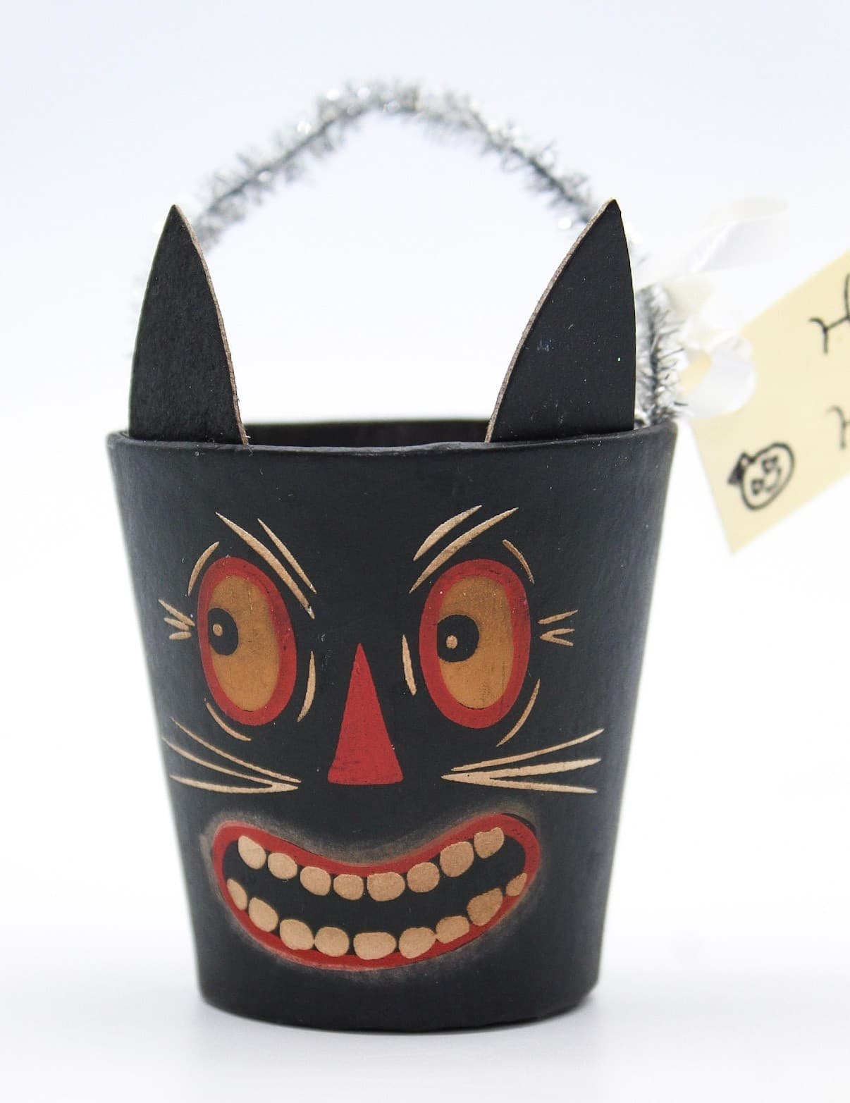 Bethany Lowe Designs Halloween Paper Mache Cat Small Bucket Container - Thumbnail 5