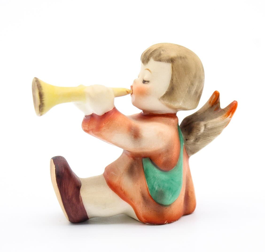 Vintage Goebel Hummel Joyous News Angel w/ Horn Candle Holder Porcelain Figurine - Thumbnail 3