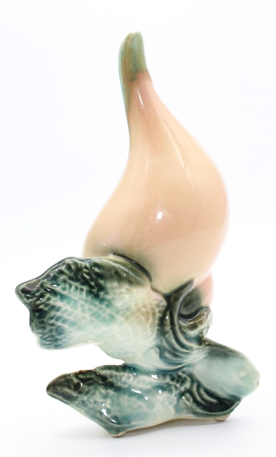 Vintage Hull Pottery Ebb Tide Pink Green Gold Trim Conch Shell Vase - Thumbnail 3