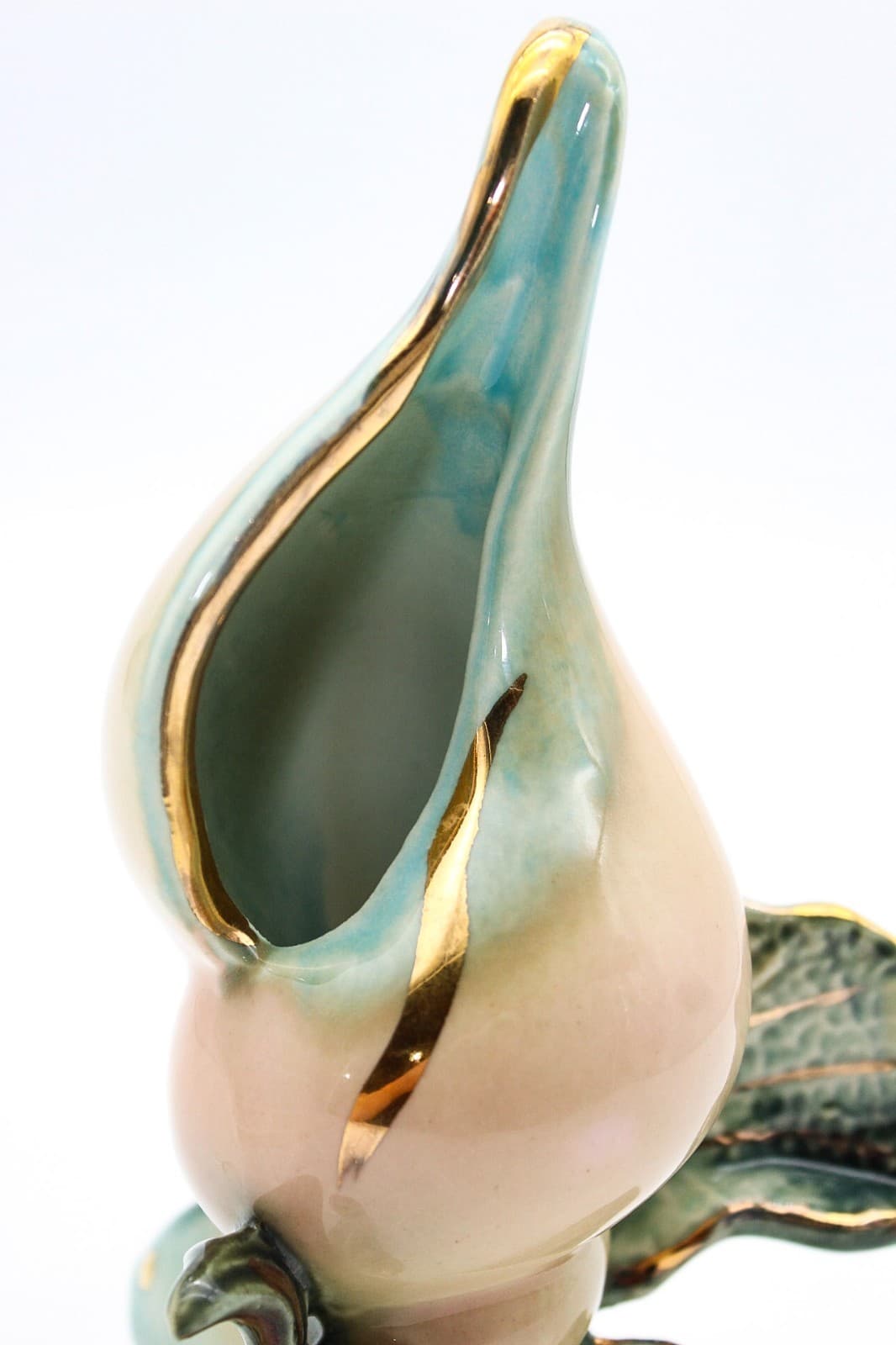 Vintage Hull Pottery Ebb Tide Pink Green Gold Trim Conch Shell Vase - Thumbnail 5