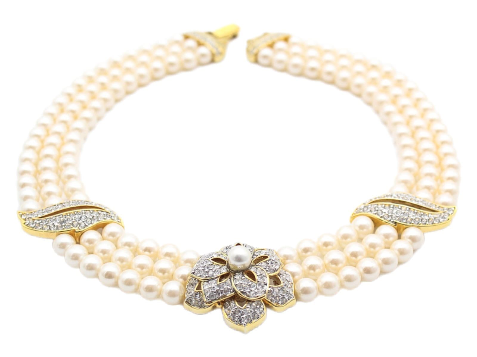 Franklin Mint Passion For Pearls Triple Strand Rhinestone Necklace Joan Collins - Image 1