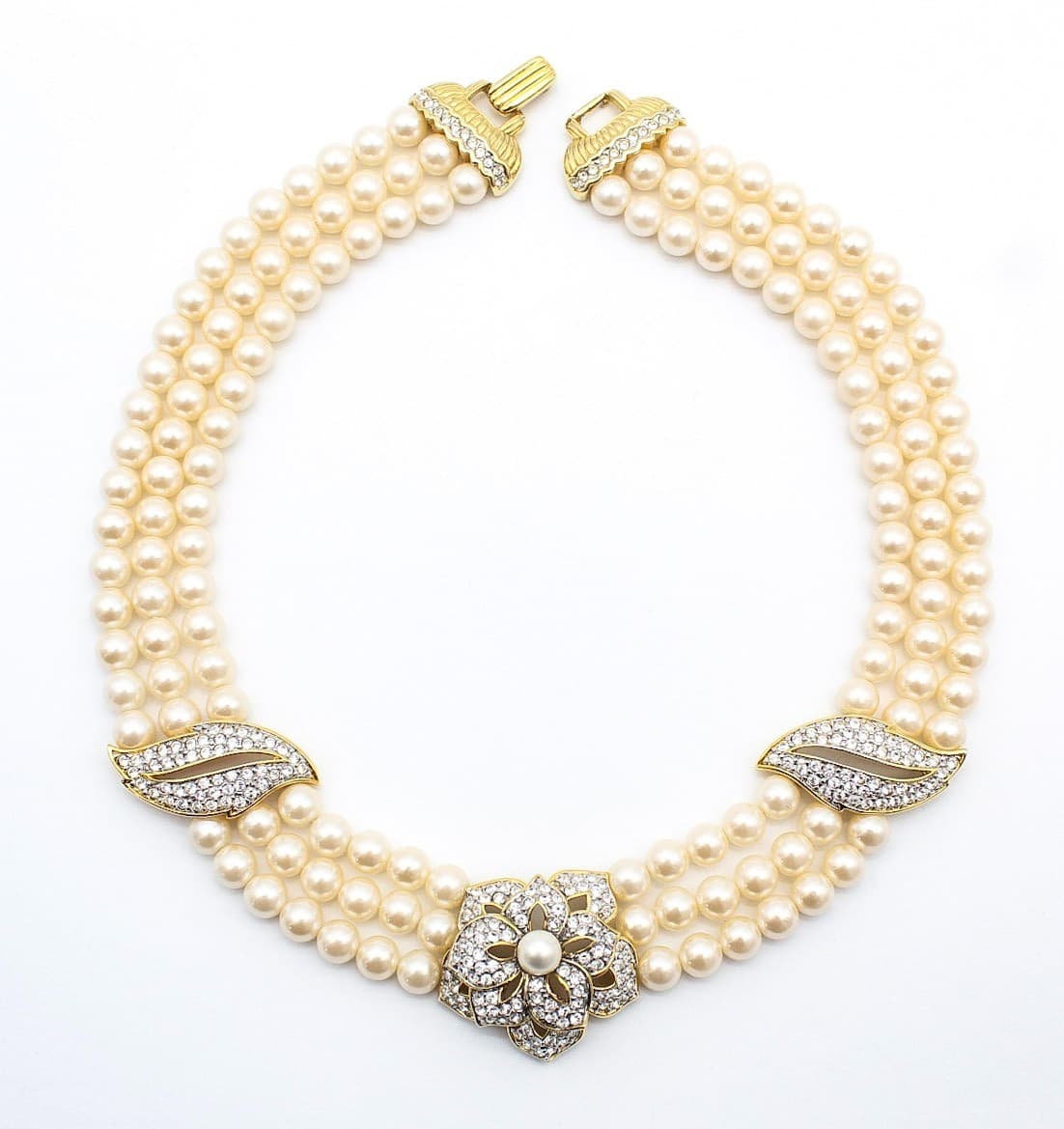 Franklin Mint Passion For Pearls Triple Strand Rhinestone Necklace Joan Collins - Thumbnail 9