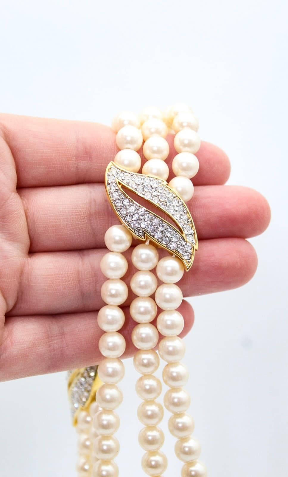 Franklin Mint Passion For Pearls Triple Strand Rhinestone Necklace Joan Collins - Thumbnail 2