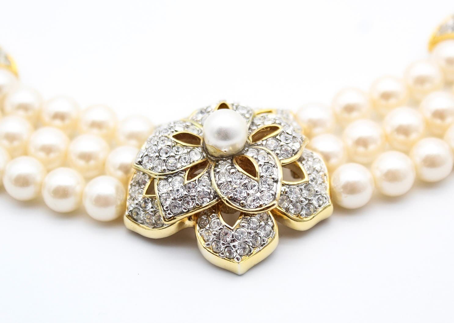 Franklin Mint Passion For Pearls Triple Strand Rhinestone Necklace Joan Collins - Thumbnail 3