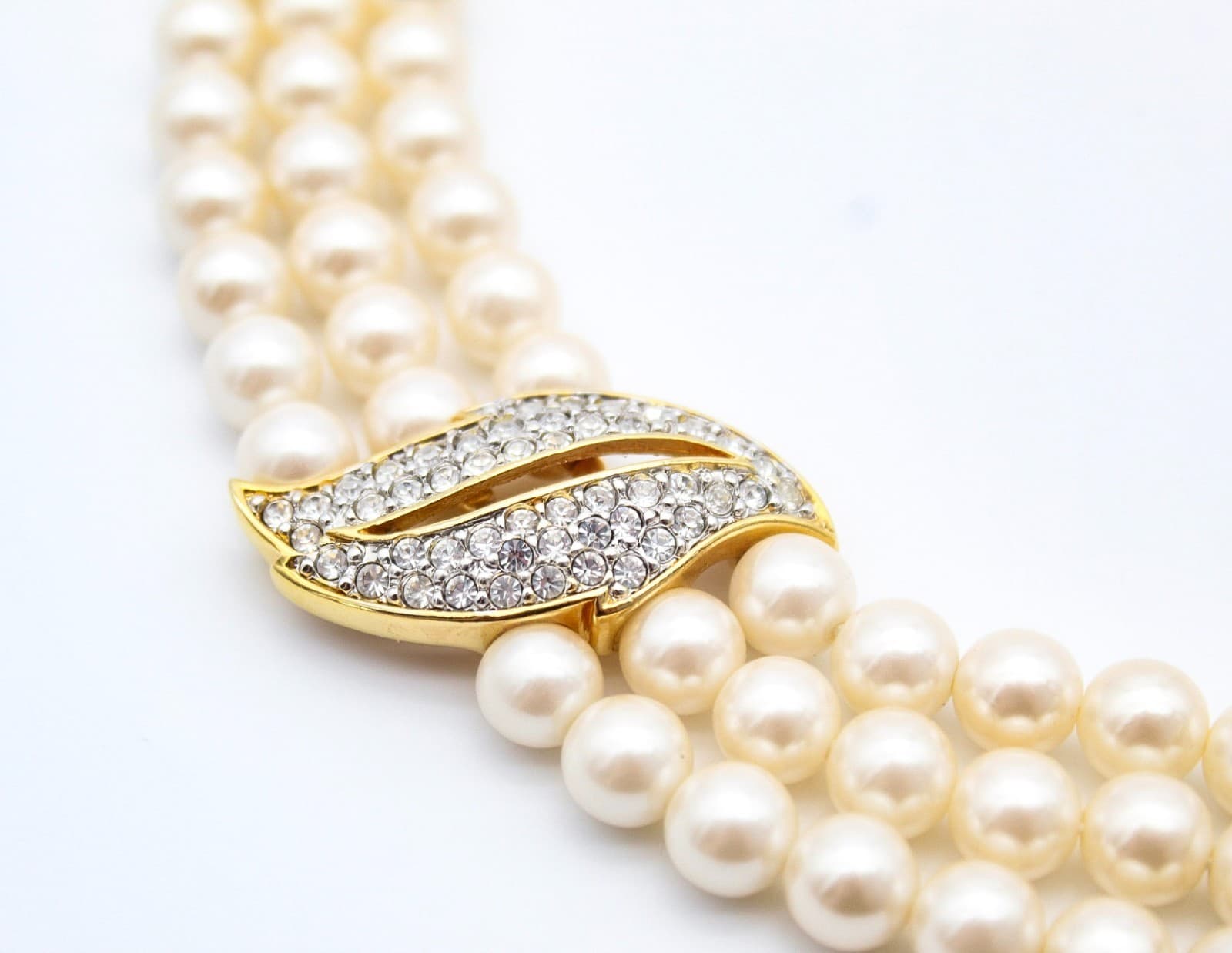 Franklin Mint Passion For Pearls Triple Strand Rhinestone Necklace Joan Collins - Thumbnail 6