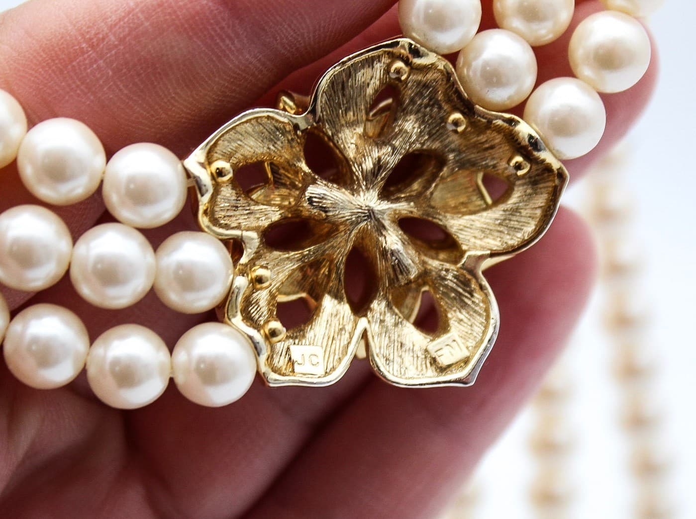 Franklin Mint Passion For Pearls Triple Strand Rhinestone Necklace Joan Collins - Thumbnail 4