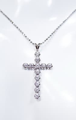 Sterling Silver 925 Round Cut Cubic Zirconia Cross Pendant Necklace - Thumbnail 2