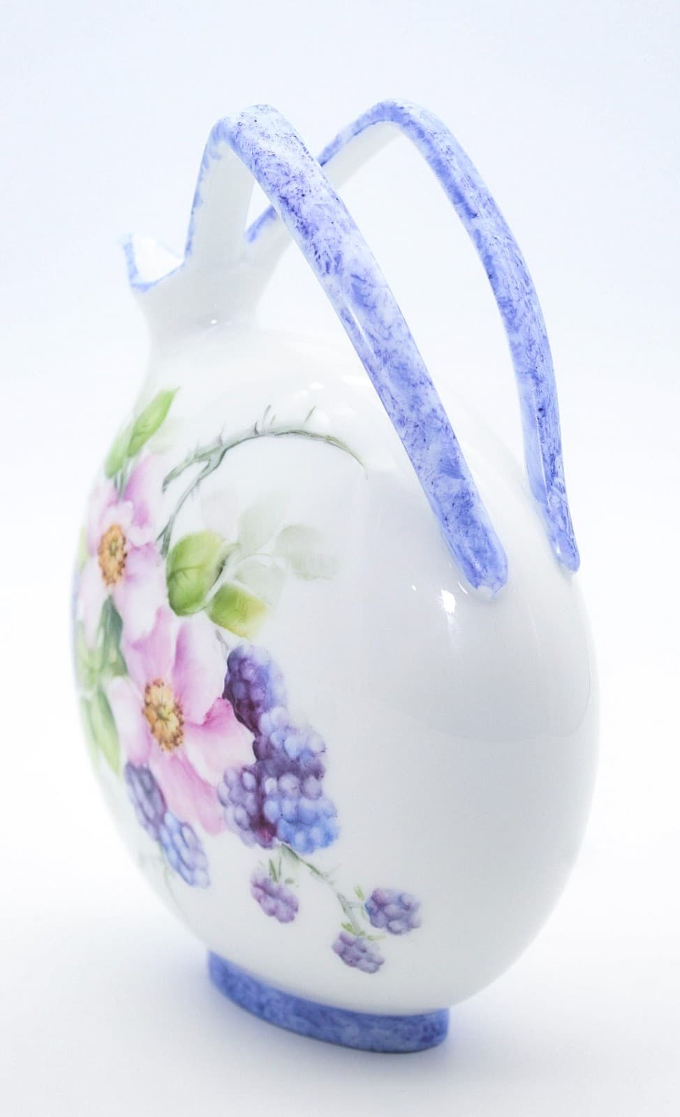Vintage Hand Painted Flowers & Fruits Porcelain Vase Jug By Christine Filpi - Thumbnail 5