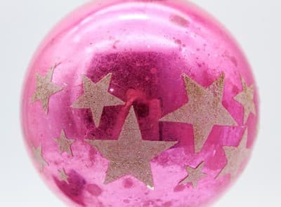 Shiny Brite Pink White Stencil Stars Motif Jumbo Glass Christmas Ornament - Thumbnail 2