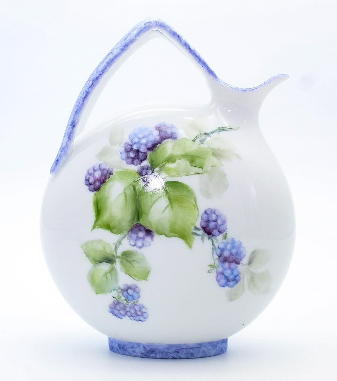 Vintage Hand Painted Flowers & Fruits Porcelain Vase Jug By Christine Filpi - Thumbnail 2