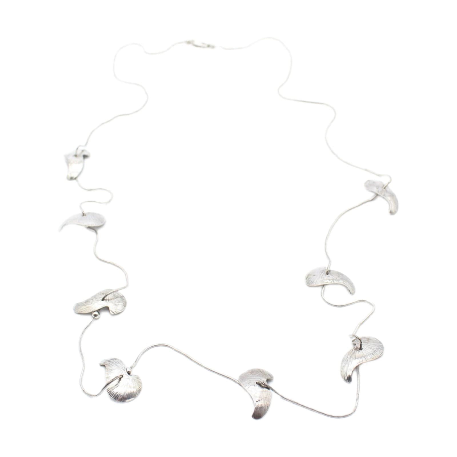 Vintage Sterling Silver 925 Organic Floating Leaf Motif Long Statement Necklace - Image 1