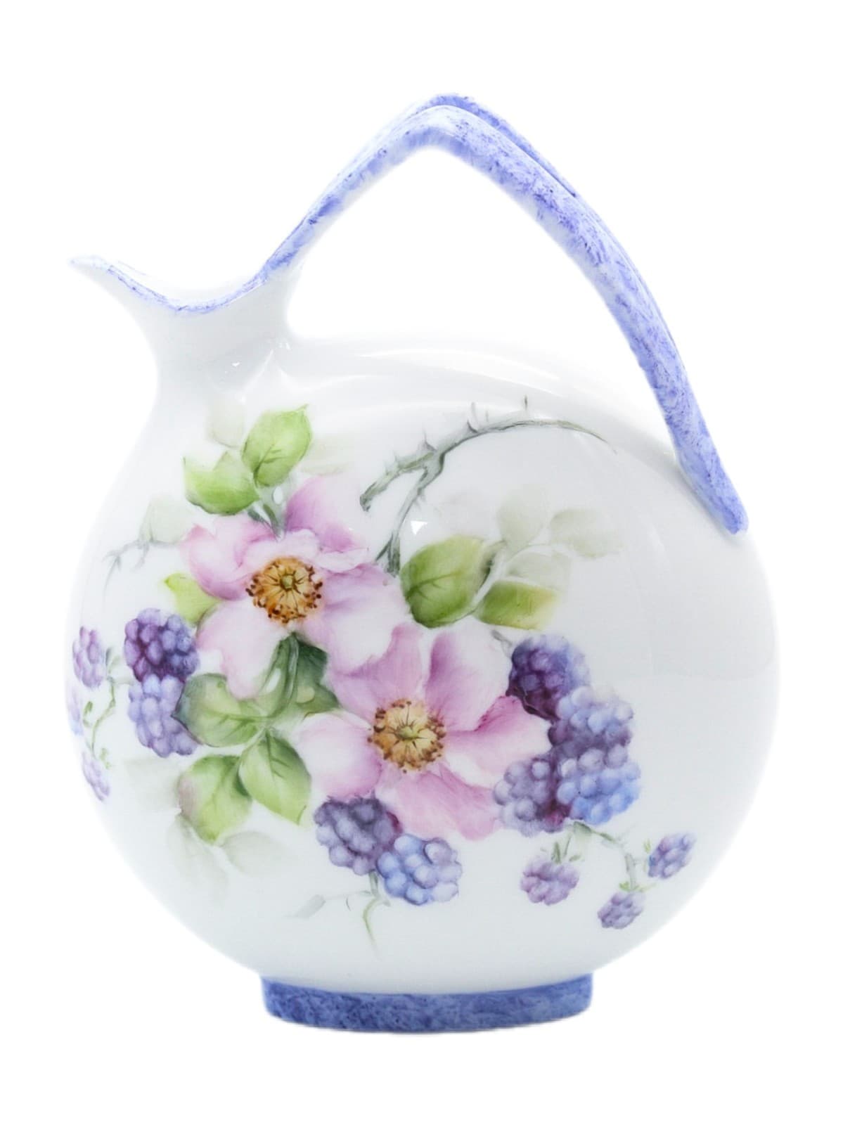 Vintage Hand Painted Flowers & Fruits Porcelain Vase Jug By Christine Filpi - Image 1
