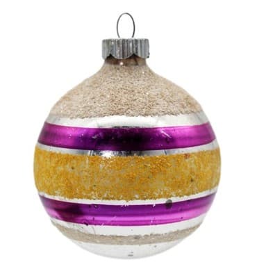 Shiny Brite Vintage Silvered Mica White Purple Yellow Glass Christmas Ornament - Image 1