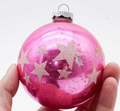 Shiny Brite Pink White Stencil Stars Motif Jumbo Glass Christmas Ornament - Thumbnail 4