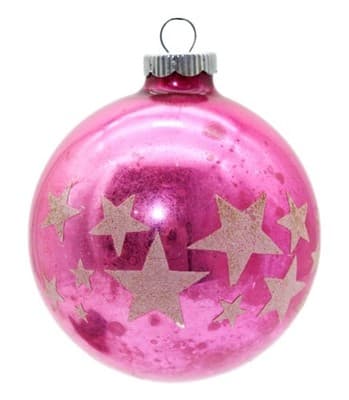 Shiny Brite Pink White Stencil Stars Motif Jumbo Glass Christmas Ornament - Image 1