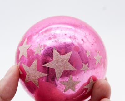 Shiny Brite Pink White Stencil Stars Motif Jumbo Glass Christmas Ornament - Thumbnail 5