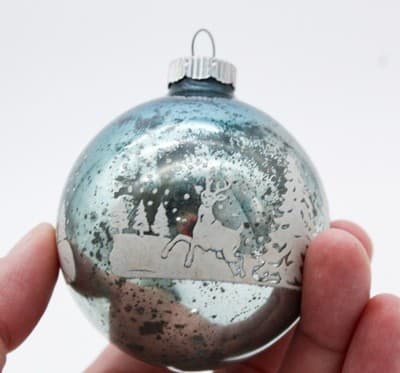 Shiny Brite Stencil Winter Reindeer Scene Blue Glass Christmas Ornament - Thumbnail 2