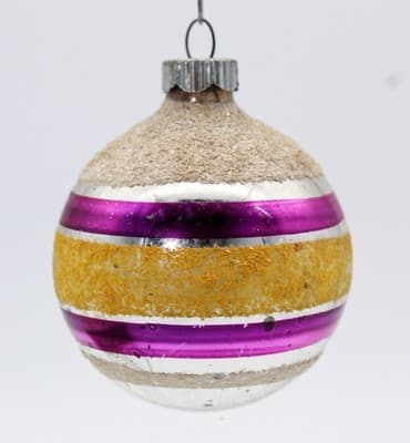 Shiny Brite Vintage Silvered Mica White Purple Yellow Glass Christmas Ornament - Thumbnail 3