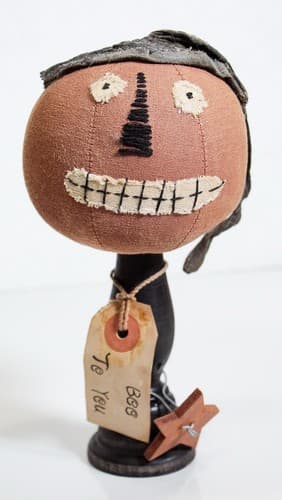 Vintage Handmade Primitive Folk Ark Halloween Pumpkin Motif Doll Decoration - Thumbnail 6