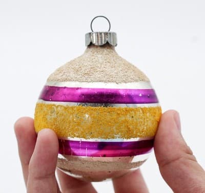 Shiny Brite Vintage Silvered Mica White Purple Yellow Glass Christmas Ornament - Thumbnail 2