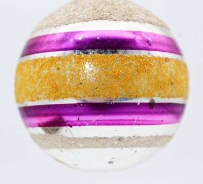 Shiny Brite Vintage Silvered Mica White Purple Yellow Glass Christmas Ornament - Thumbnail 5