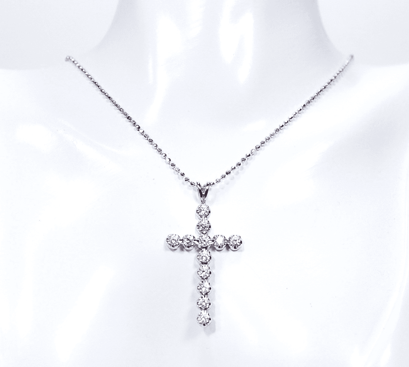 Sterling Silver 925 Round Cut Cubic Zirconia Cross Pendant Necklace - Image 1