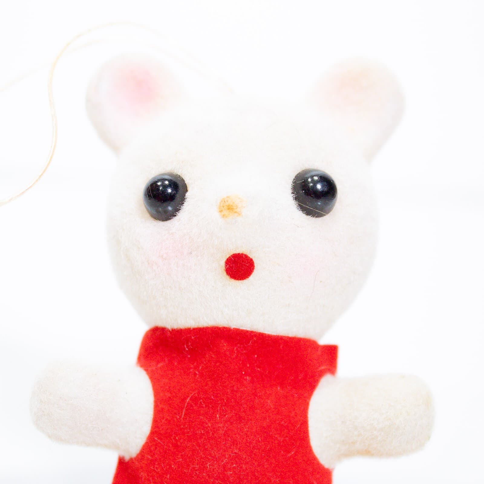 Lot of 3 Vintage White Flocked Teddy Bear Family Christmas Ornaments - Thumbnail 4