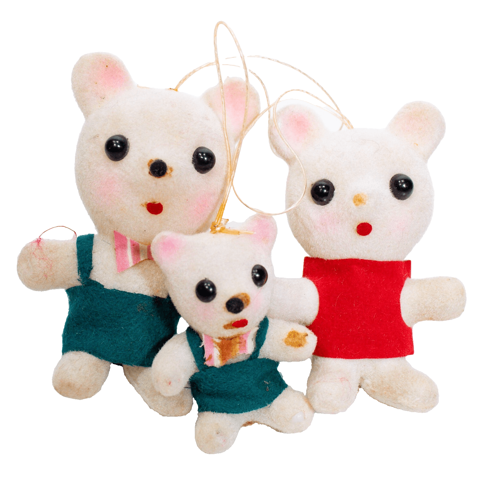 Lot of 3 Vintage White Flocked Teddy Bear Family Christmas Ornaments - Image 1