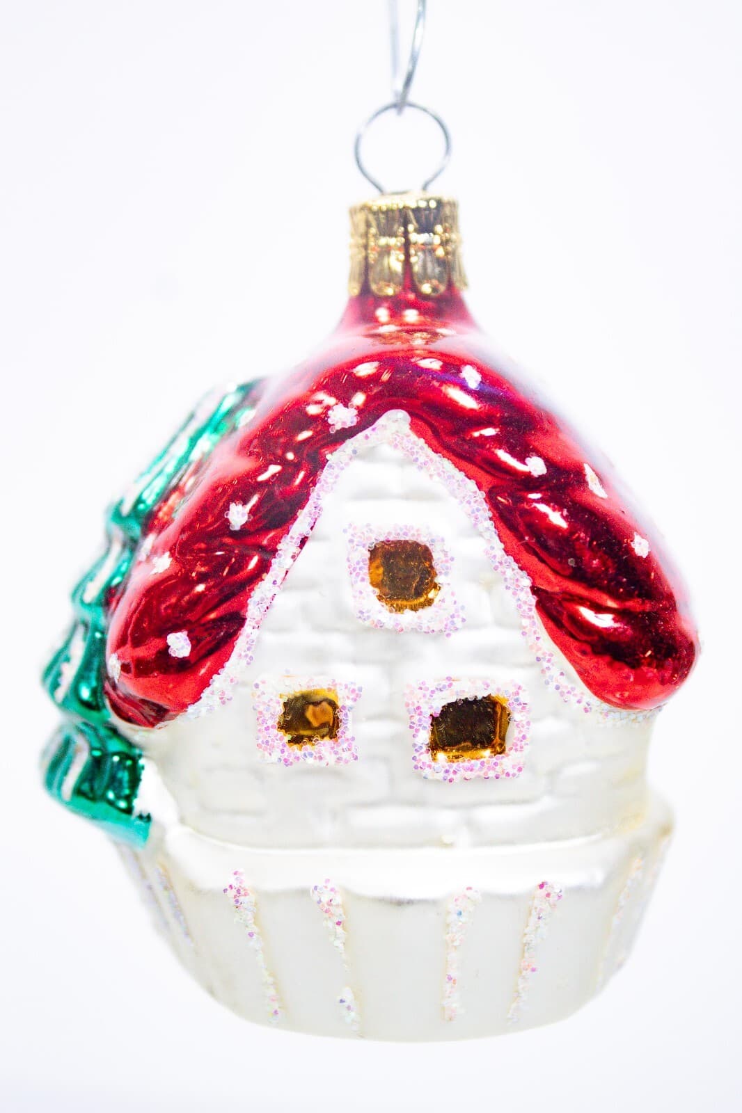 Slovakia Blown Mercury Glass Hand Painted Cottage Vintage Christmas Ornament - Thumbnail 2