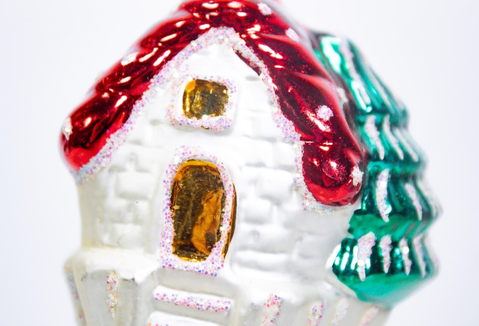 Slovakia Blown Mercury Glass Hand Painted Cottage Vintage Christmas Ornament - Thumbnail 3
