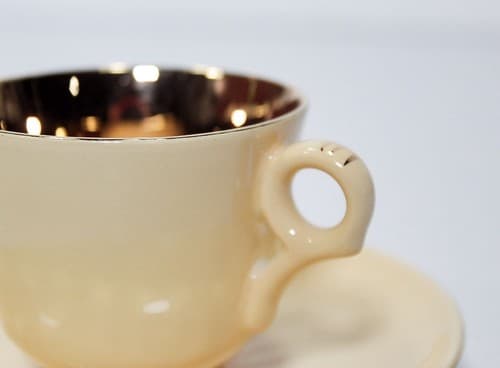FIGGJO FLINT Norway Vintage Yellow And Gold Demitasse Porcelain Cup & Saucer - Thumbnail 2